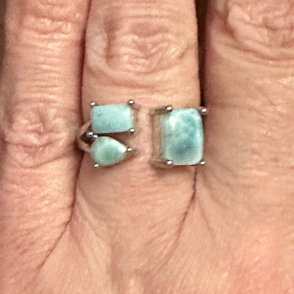 925 Sterling Silver Ring & 3 Larimar Stones in different shapes. - Picture 2 of 10